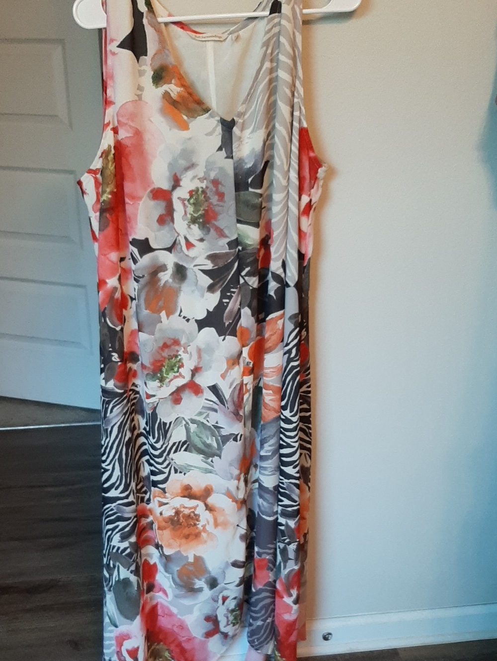 Soft Surroundings Coral Floral & Zebra Print Maxi Dress, Lightweight, Flowy!